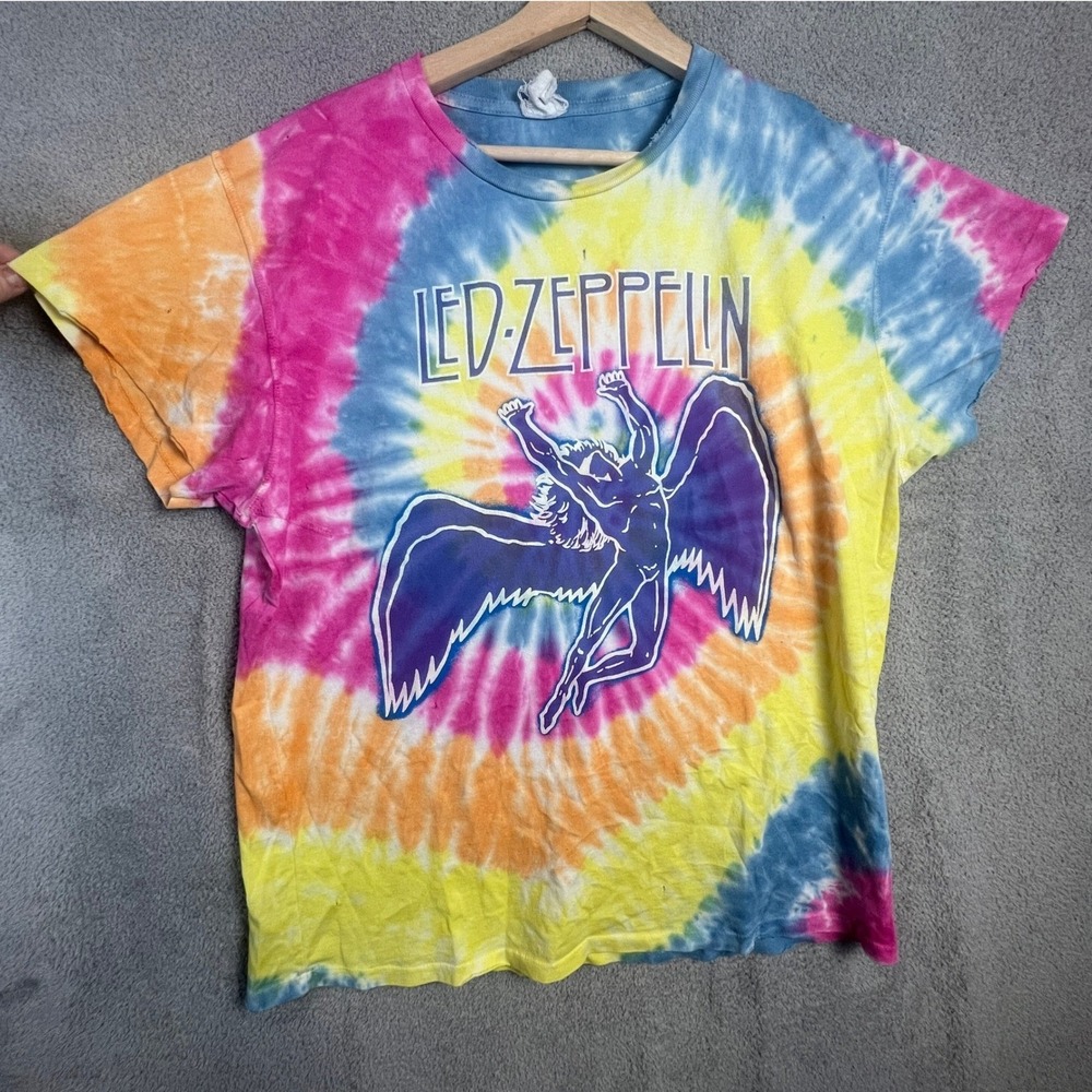 Led‎ Zeppelin T-Shirt Tie Dye Icarus Swan Song Band Tee Distressed Rock Icon VTG